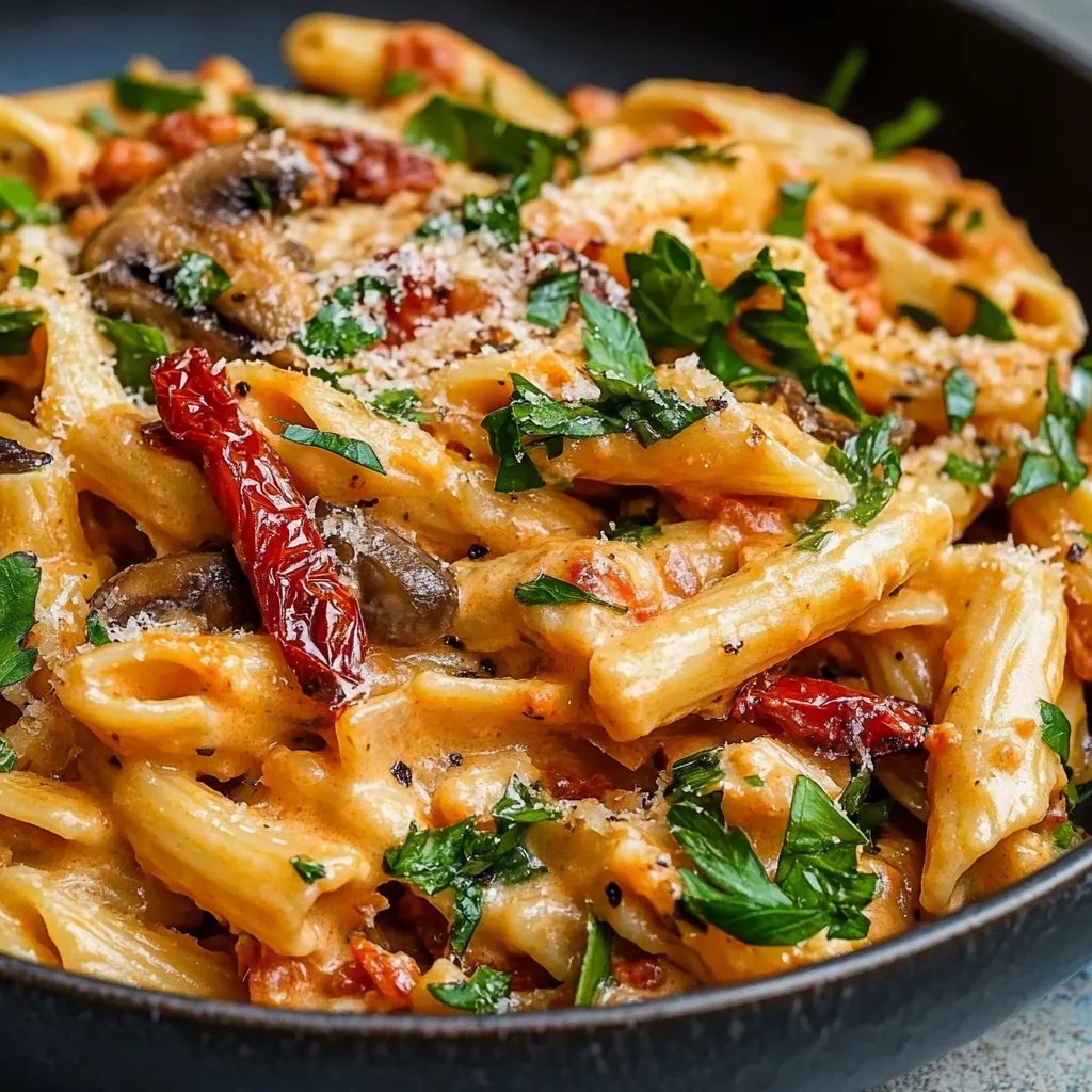 Cremige Sonnengetrocknete Tomaten-Vegan-Pasta