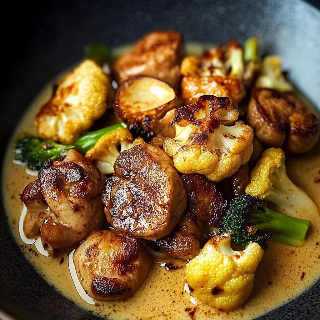 Ofen geschmorter Blumenkohl mit Kokos-Currysauce