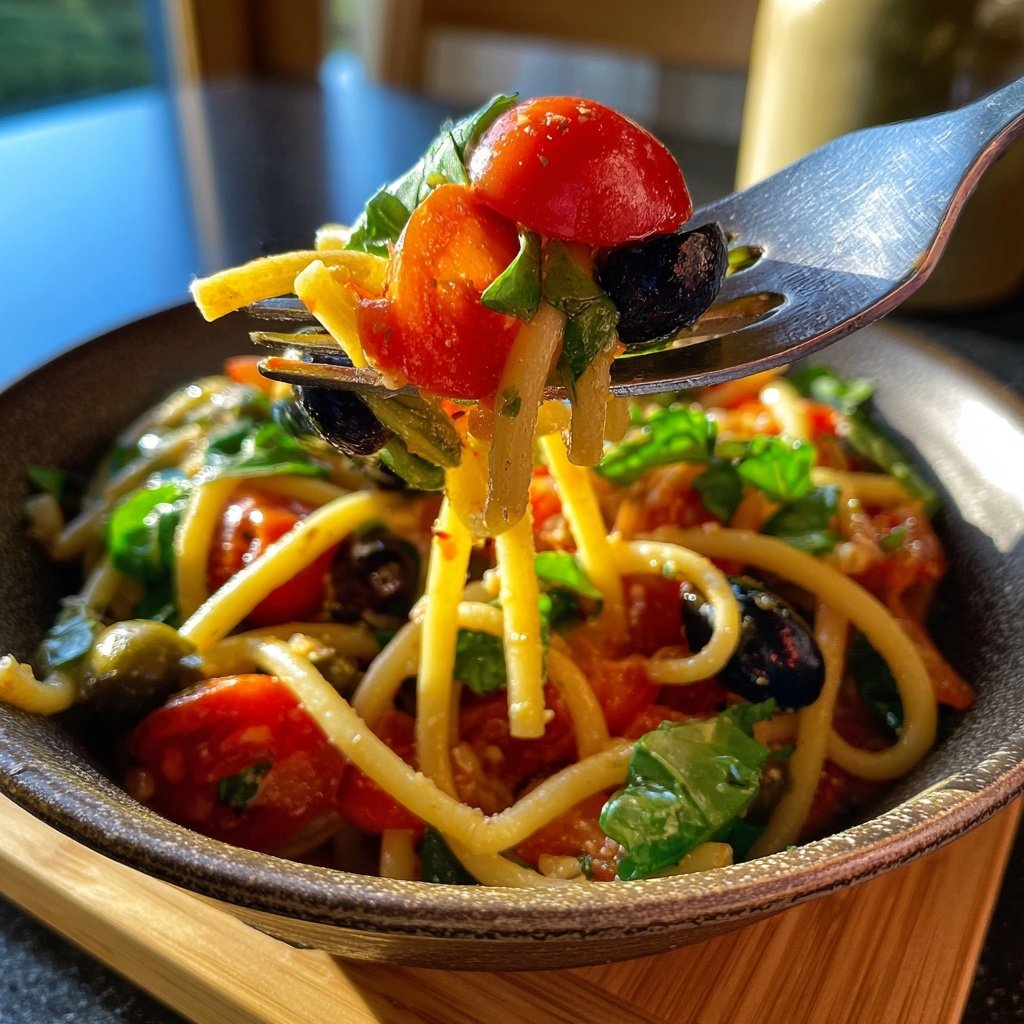 Mediterraner Nudelsalat Mit Oliven Und Tomaten
