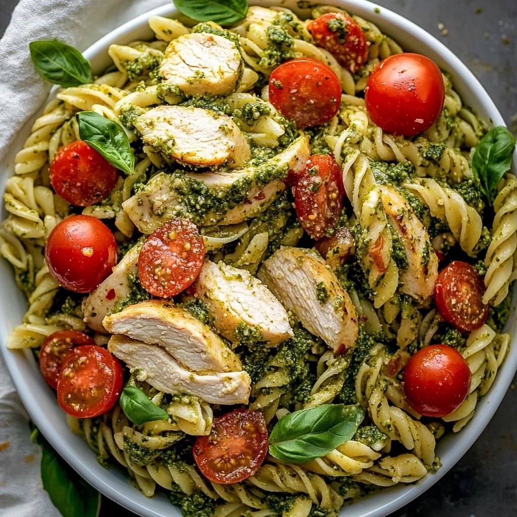Einfacher Hähnchen Pesto Pasta Salat