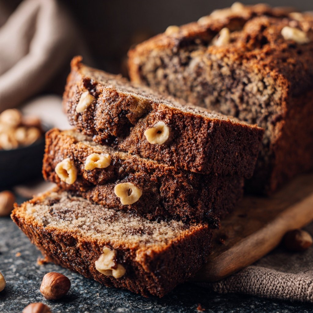 Bananenbrot mit Kakao und Haselnüssen